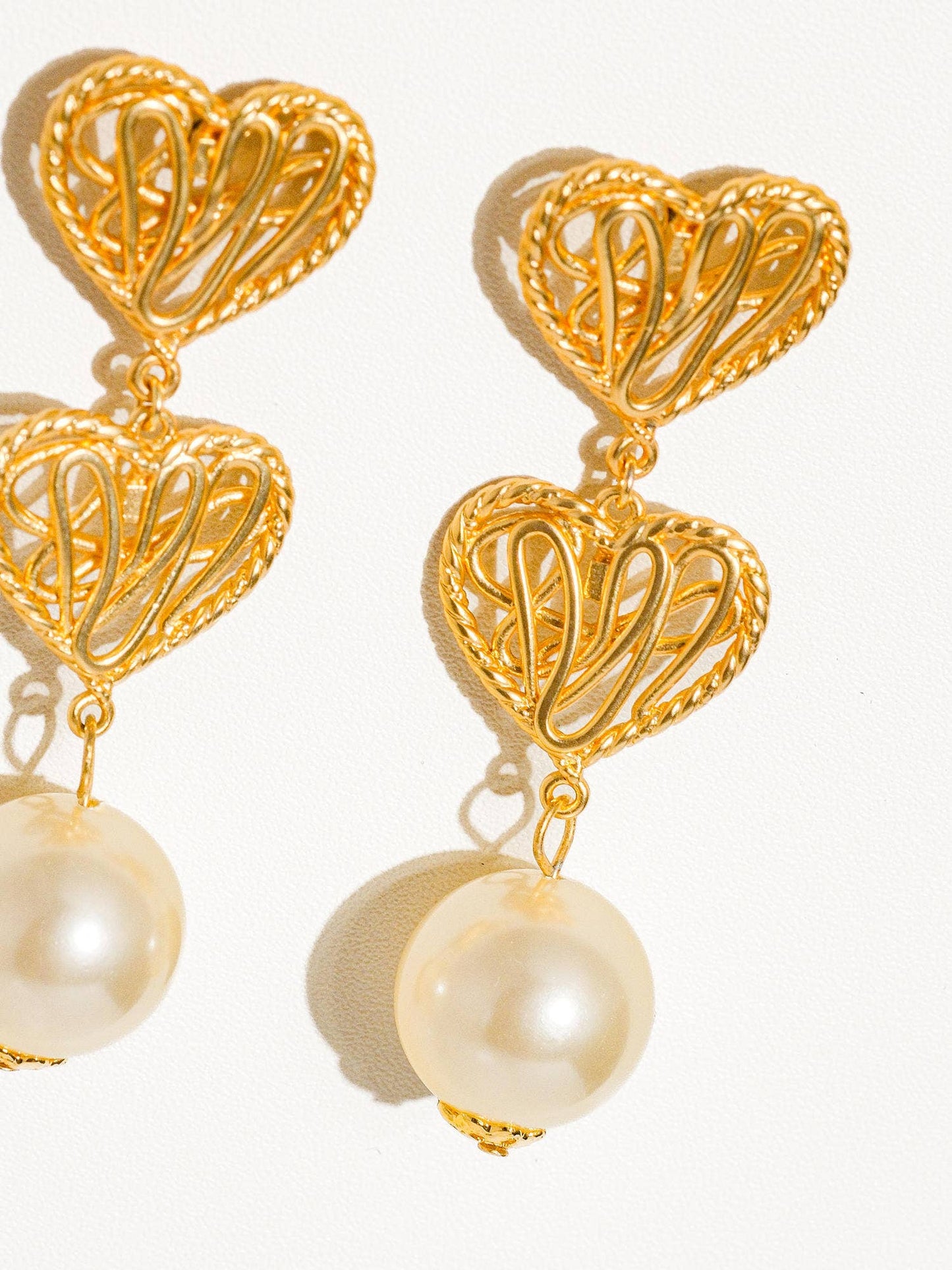 Aria Gold French Heart and Pearl Earrings