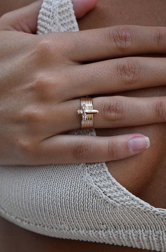 Gold Dagger Banded Ring