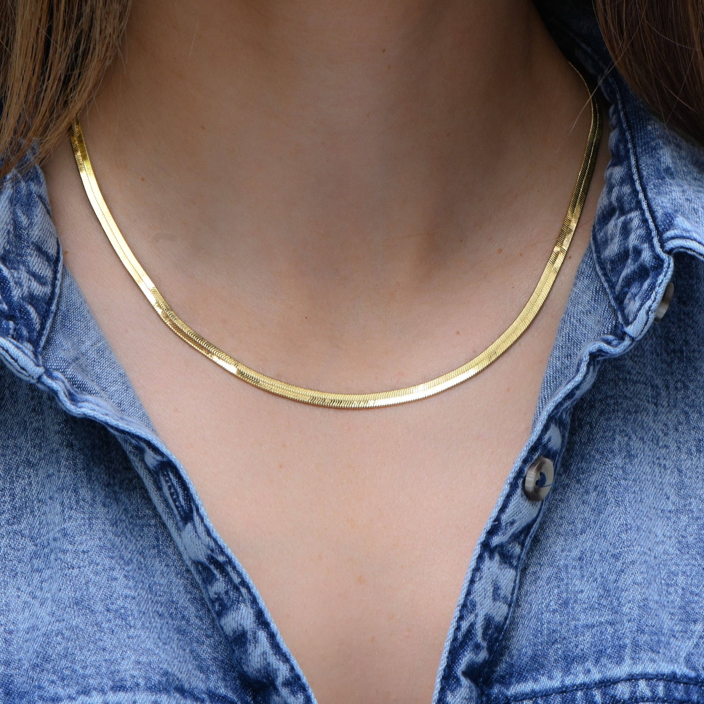 E V A Gold Herringbone Necklace Large