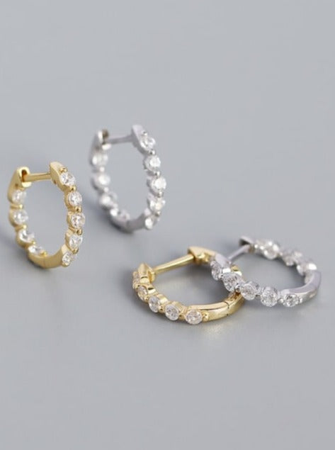 E V A Classic Pavé Sterling Silver Hinged Hoop Earrings