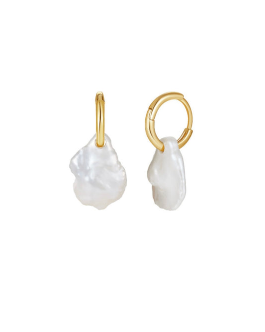 Gold Pearl Charm Hoops