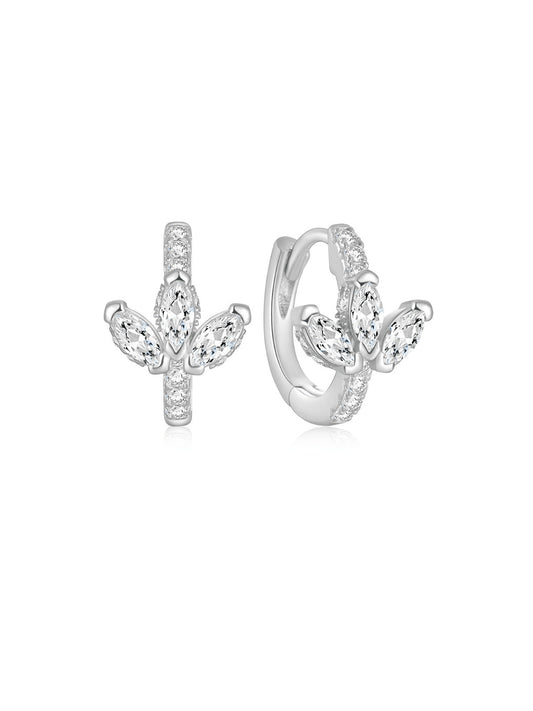 E V A Sterling Silver Leaf Huggies