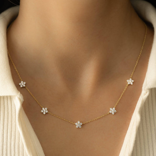 Gold Diamond Flower Necklace