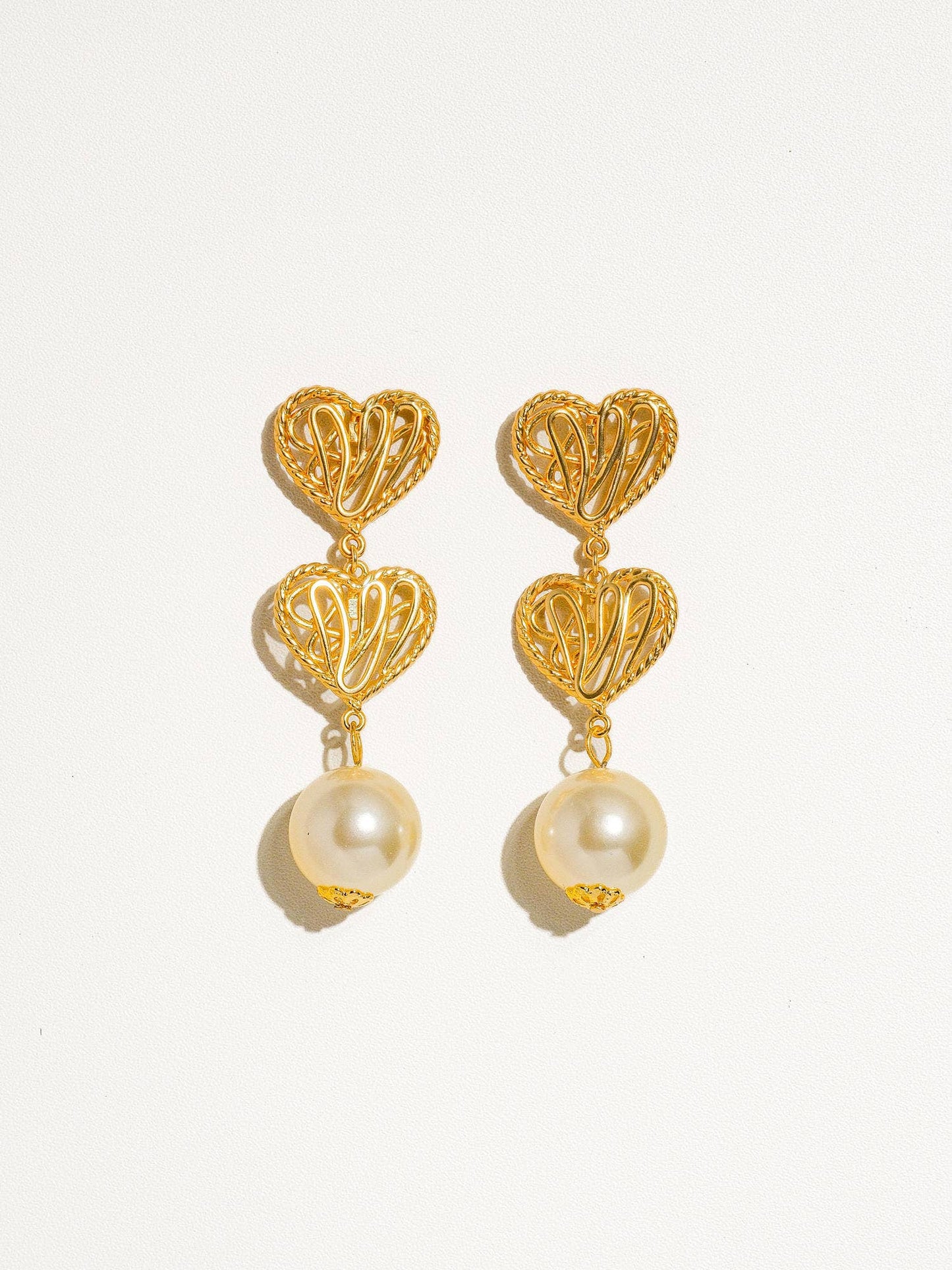 Aria Gold French Heart and Pearl Earrings