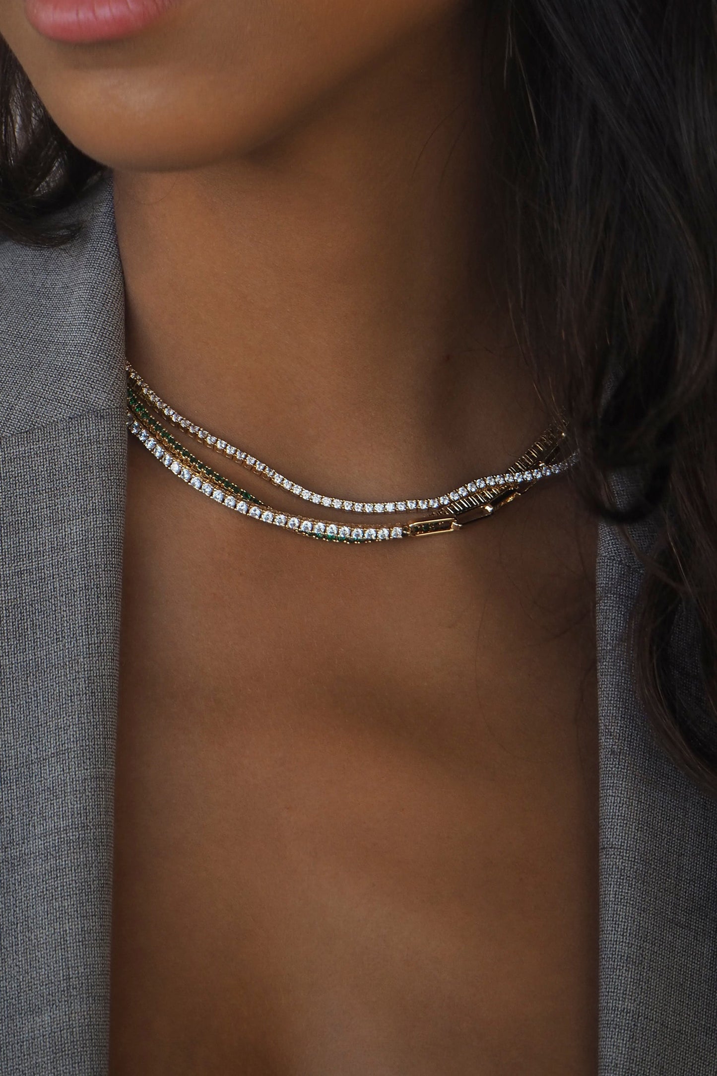 Amina Tennis Necklace Gold