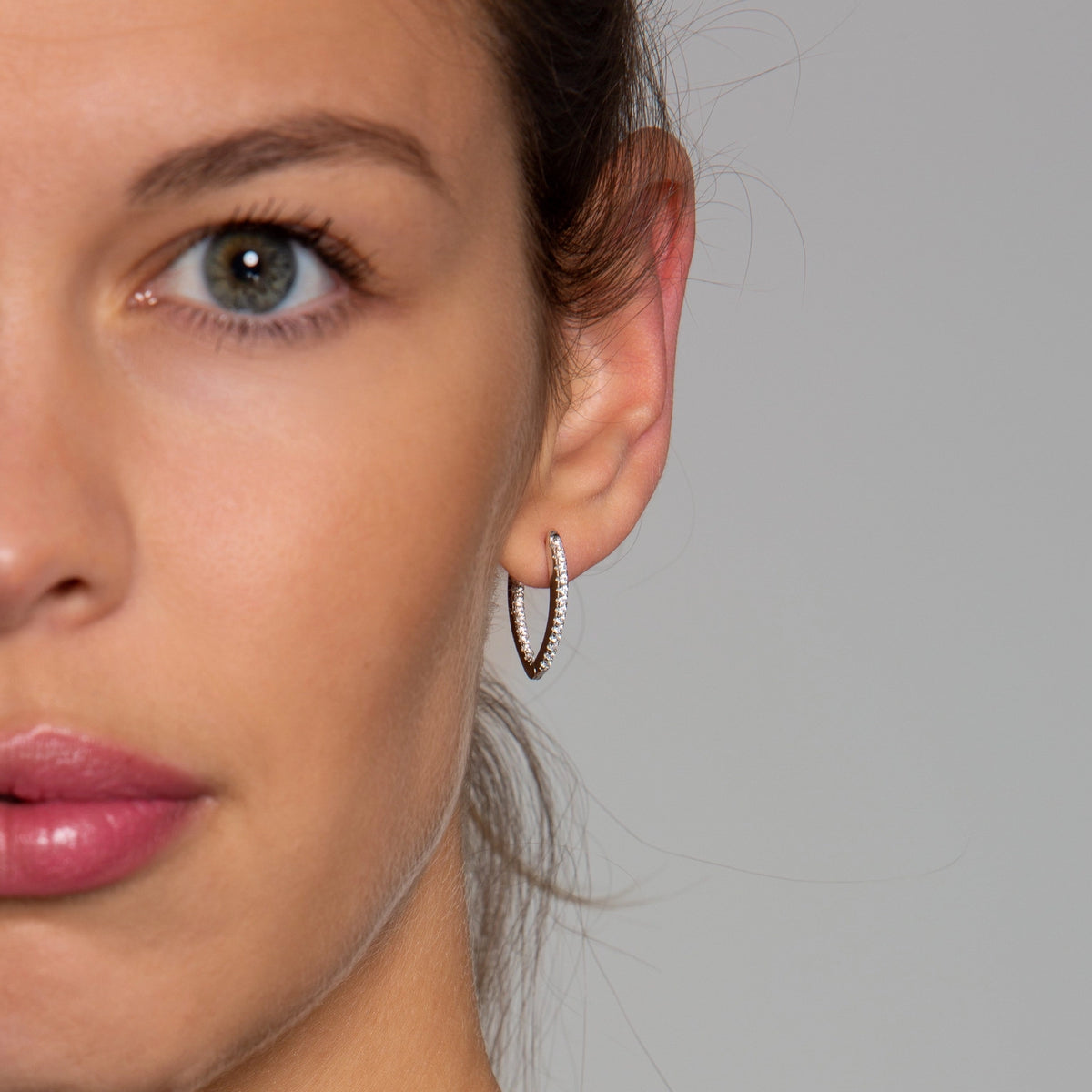 E V A Stone Set Triangle Hoops