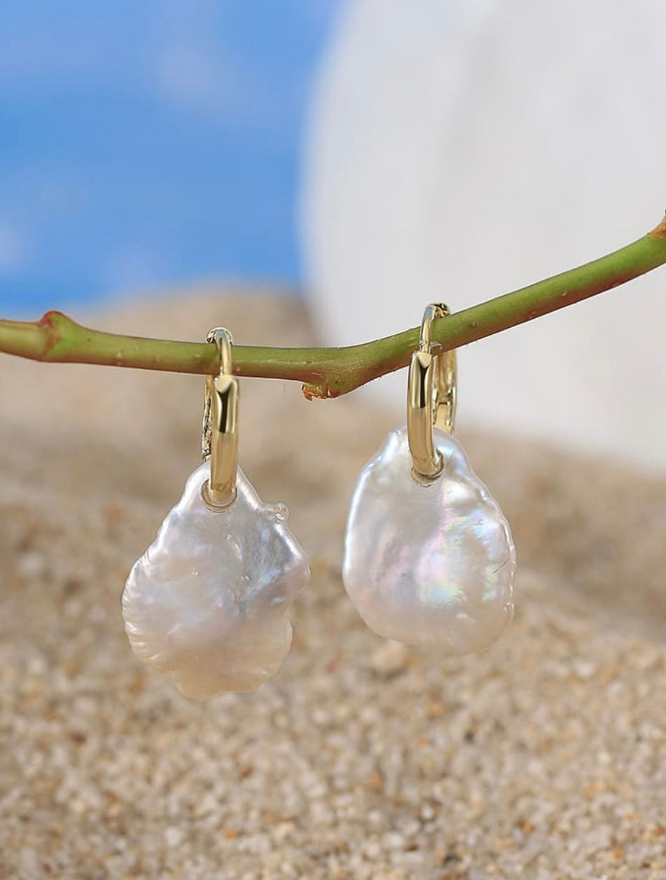 Eva R Charm EVA Jewellery FRESHWATER PEARL CHARM HOOPS IN GOLD – E V A